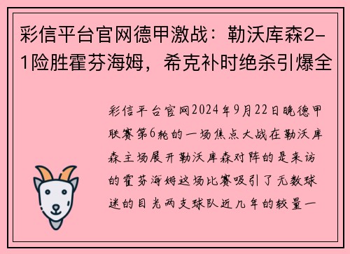彩信平台官网德甲激战：勒沃库森2-1险胜霍芬海姆，希克补时绝杀引爆全场 - 副本
