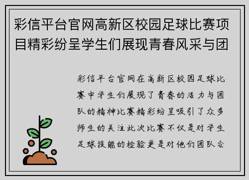 彩信平台官网高新区校园足球比赛项目精彩纷呈学生们展现青春风采与团队精神